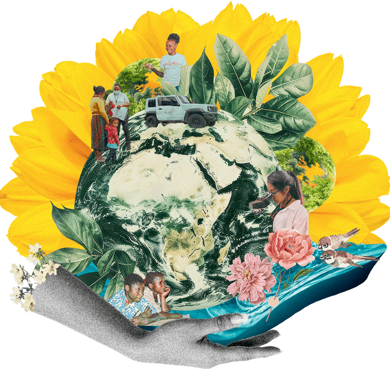 Earth with people making a difference